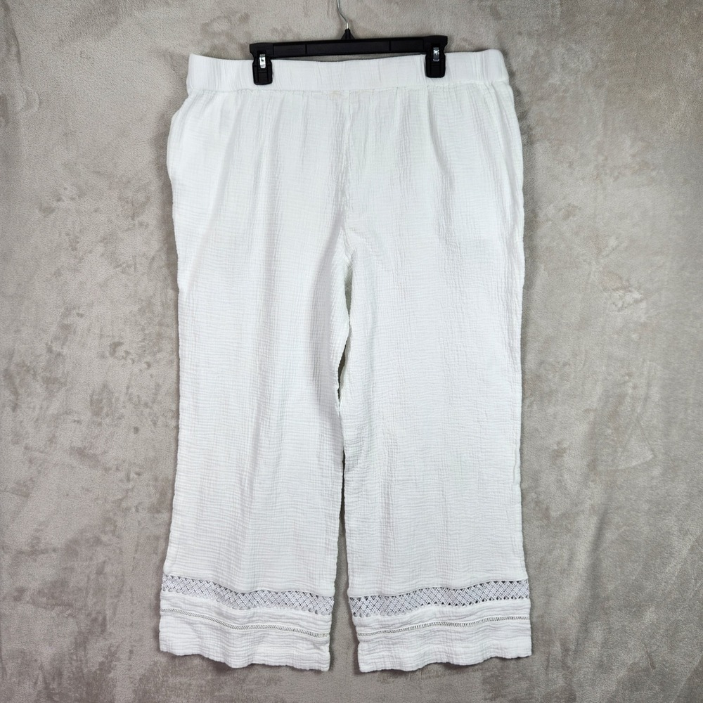 Isaac Mizrahi Live Large White Bridgehampton Gauze Wide Leg Ankle Pants A646530